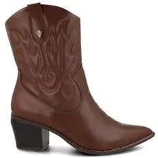 Bota Via Marte Western Cano Baixo 054-014 Feminina Dark Brown