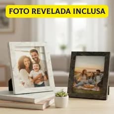 Porta-Retrato 10x15 com foto revelada inclusa marmorizado Decorativo de Mesa