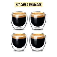Kit 4 copos de vidro Parede Dupla 80ml e 150ml para café chá bebidas