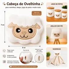 Cabecinha de Ovelha Carneirinho Bordada para Naninha e Artesanato  - 5 peças