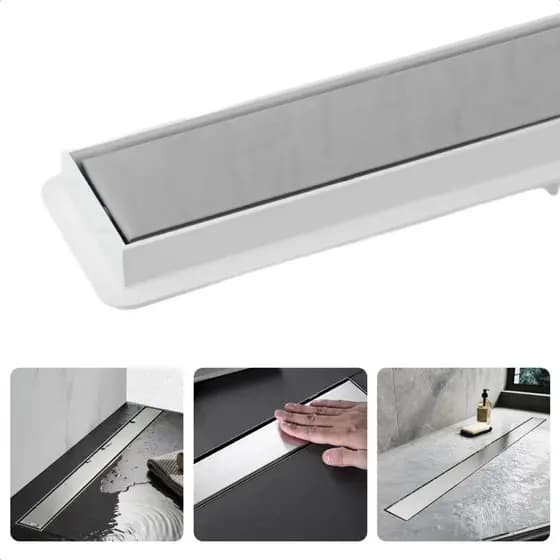 Ralo Linear Oculto Invisível inox 5x80cm Sifonado Inox Caixa Coletora Instalação Jardim Banheiro Piscina