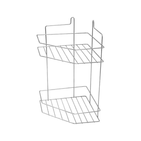 Suporte porta shampoo condicionador 2 andares 32 x 14  cm canto de parede aço branco