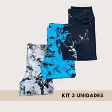 Kit 3 Shorts Academia Feminino Fitness Marmorizado Cintura Alta Corrida