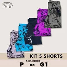 Kit 5 Shorts Fitness Marmorizado Feminino Cintura Alta Academia Corrida Caminhada Premium Tendência