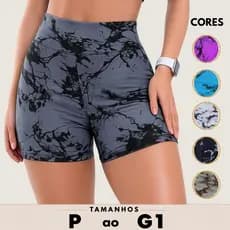Shorts Feminino Marmorizado Meia Coxa Tie Dye Zero Transparencia Academia Ciclista Cintura Alta
