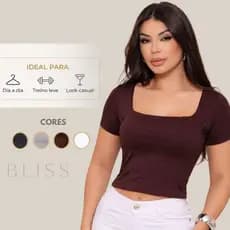 Blusa Camiseta Feminina Manga Curta Decote Quadrado Suplex Premium Forro Duplo Blusinha Blogueira