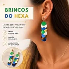 Kit até 2 Brincos Femininos Verde Amarelo Carnaval Festa Cascata BRASIL Acessório Brilho