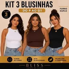 Kit 3 Regatas Cropped Camiseta Feminina Suplex com Forro Casual Tendencia Blogueira Básico