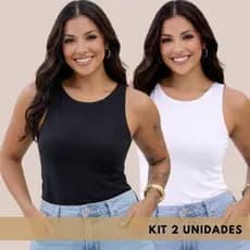 Kit 2 Regatas Blusinhas Feminina Liso Forro Duplo Básico Suplex Premium Blusa Cropped Modeladora