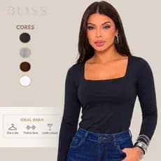 Blusa Frio Feminina Manga Longa Inverno Decote Quadrado Suplex Premium Forro Duplo Blusinha Elegante