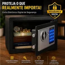 Cofre Eletronico Digital Seguranca Com Teclado Senha Mecanismo Chave Preto Compacto
