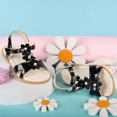 Sandália Infantil Menina Casual Rasteirinha de Fivela Enfeite Flor Pérola Leve Macia Confortável