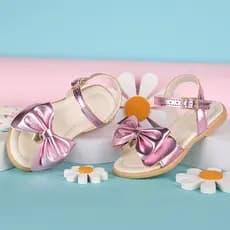 Sandália Infantil Menina Enfeite Laço Pingente Coração Rasteira Casual Conforto Batizado Casamento
