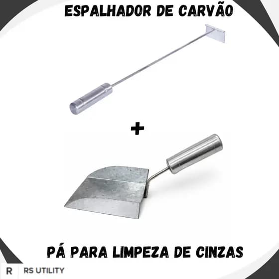 Pá Para Limpeza Churrasqueira Cinzas Metal + Espalhador de Brasas Carvão