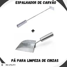 Pá Para Limpeza Churrasqueira Cinzas Metal + Espalhador de Brasas Carvão