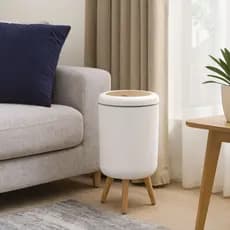 Lixeira Com Tampa De Pressão Moderna Pés De Madeira