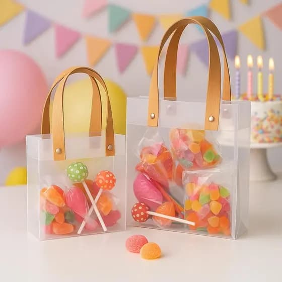 Kit Sacola Transparente PVC Com Alca Para Festa Aniversário 15cm