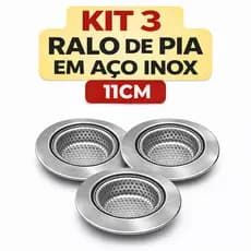 Kit 3 Ralos de Pia 11cm Aço Inox Peneira Premium Protetor de Ralo Cozinha Banheiro Anti Odor Insetos Alta Durabilidade