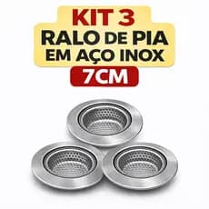 Kit 3 Ralo para Pia 7cm Aço Inox com Borda Banheiro Cozinha Envio Imediato