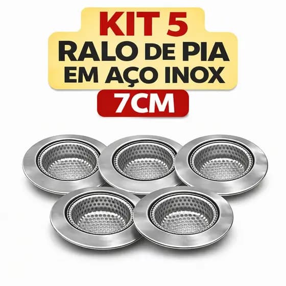 Kit 5 Ralo de Pia 7cm Aço Inox com Borda Cozinha Banheiro Pronta Entrega