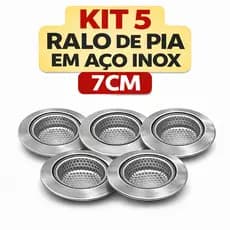 Kit 5 Ralo de Pia 7cm Aço Inox com Borda Cozinha Banheiro Pronta Entrega