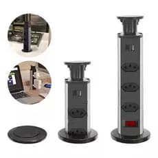Torre Tomada Multiplug Retrátil Bivolt USB C Carregador De Celular Embutir Mesa bancada pia ilha