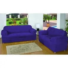 Kit Capa Protetora Sofá 3 e 2 Lugares Elasticada Tecido Resistente Azul Bege