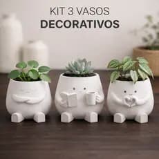 Conjunto Decorativo 3 Vasos Fofos Para Decoração Sala Quarto Banheiro Lavabo