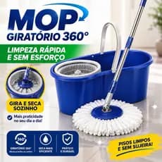 Mop Giratório 360° Com Balde Centrífuga Esfregão Microfibra   Ergônomico Limpeza Rapida Passar Pano