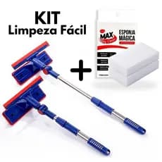 KIT Rodo Limpa Vidro e Janela Extensível + Esponja Mágica de Melamina Bucha Limpa Pesado