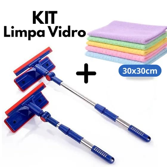 KIT Rodo Limpa Vidro e Janela Extensível 2 em 1 + Pano De Limpeza Microfibra alta Absorção