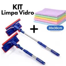 KIT Rodo Limpa Vidro e Janela Extensível 2 em 1 + Pano De Limpeza Microfibra alta Absorção