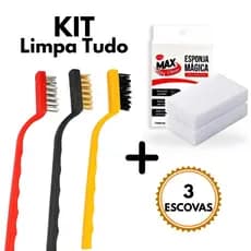 KIT 3 Escova de Aço, Latão e Nylon Para Limpeza Multiuso + 3 Esponja Mágica de Melamina Tira Mancha