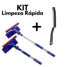 KIT Rodo Limpa Vidro e Janela Extensível 2 em 1 + Escova De Limpeza Escovinha Limpa Canto Multiuso