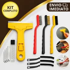 KIT 3 Escova Aço, Latão e Nylon + 3 Escova Limpa Canto e Fresta Multiuso + Raspador Com 4 Lâminas