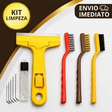 KIT Escova de Aço, Latão e Nylon Multiuso + Raspador Limpador com 4 Lâminas para Vidro Box Piso