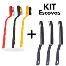 KIT Escova de Aço Latão Nylon + 3 Escovas Limpa Canto Multiuso para Frestas Fogão e Trilhos
