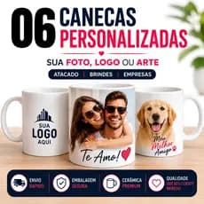 Kit 6 Unidades Caneca Personalizada para Empresas Logotipo Fotos Presentes Marca e Eventos