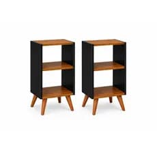 Kit 2 Mesa de Cabeceira Retrô Compacta com Nicho para Quarto Casal ou Solteiro