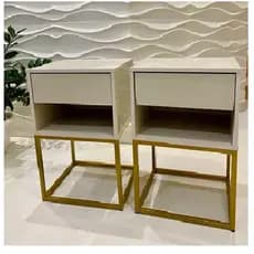 Kit 2 Un Mesa de Cabeceira Sofia Estilo Industrial Base Aço 1 Gaveta E 1 Nicho