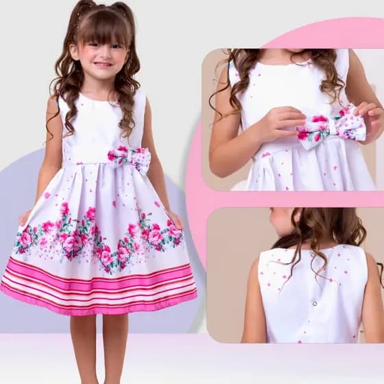 Vestido Infantil Floral  Rodado floral e cores lisas casual festa lançamento dia a dia 04 a 12 anos