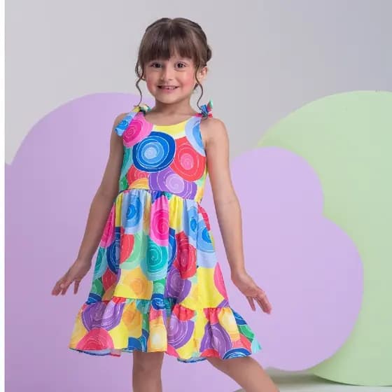 Vestido Infantil Menina Colorido Rodado para Festa
