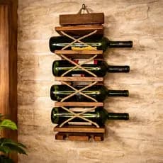 Adega de Parede Madeira Porta Vinhos Rústica Suporte Garrafas Vertical Decorativo Bar Casa