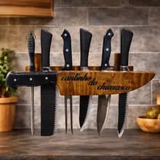 Organizador de Facas Madeira Formato Faca Porta Facas Cozinha Churrasco Decorativo Premium