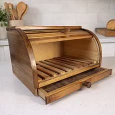 Porta Pão de Madeira com Gaveta Coletora Estilo Rústico Caixa Pão Cozinha Gourmet Grande Premium