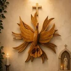 Divino Espírito Santo de Parede em Madeira Artesanal Decorativo Religioso Entalhado