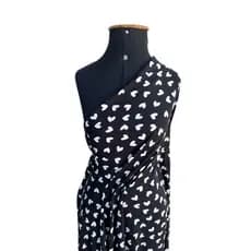 Corações Preto e Branco - 100% Viscose - Tecido Estampado Digital