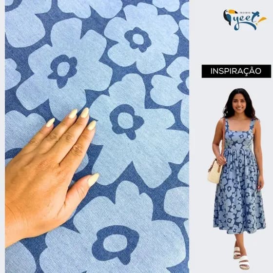 Jeans Flor - Tecido Estampado Digital -  Largura 1,75m -  100% Algodão