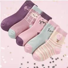Kit 6 Pares Meia Infantil Algodão Cano Longo Estampadinha Menina de Criança