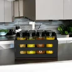 Kit 12 Potes Plástico Porta Tempero MDF Caixa Cozinha Decoração Enfeite Organizador Mantimentos